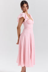 Perfectly Pink Floral Jacquard Midi Dress