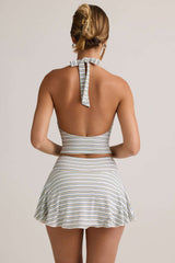 Keoni-Modal Ruched Low-Rise Mini Skort in Blue & Yellow Stripe