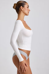 Tia-Ribbed Modal  Long Sleeve Top in White
