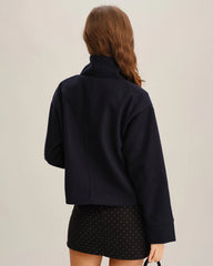 Blue Single Breasted Loose Jacket