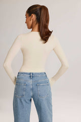 Elodie-Modal Plunge Long-Sleeve Bodysuit  in Ivory