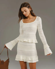 Beige Ruffle Bell Sleeve Tee