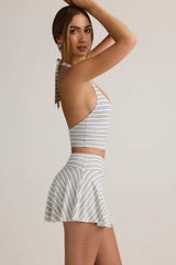 Keoni-Modal Ruched Low-Rise Mini Skort in Blue & Yellow Stripe