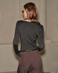 Black Ruched Slim Knit Tee