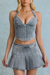 Lotta-Halterneck Corset Top in Light Blue