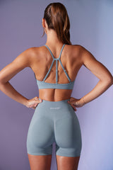 High Waist Define Luxe Mini Shorts in Slate Blue